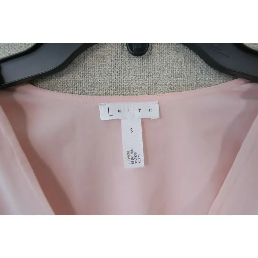 Leith Blush Pink V-Neck Long Sleeve Blouse with Smocked Waist